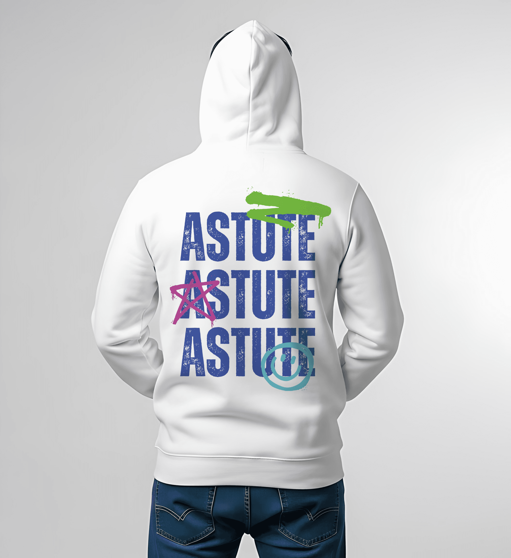 Mens ASTUTE Premium White Hoodie alternate view