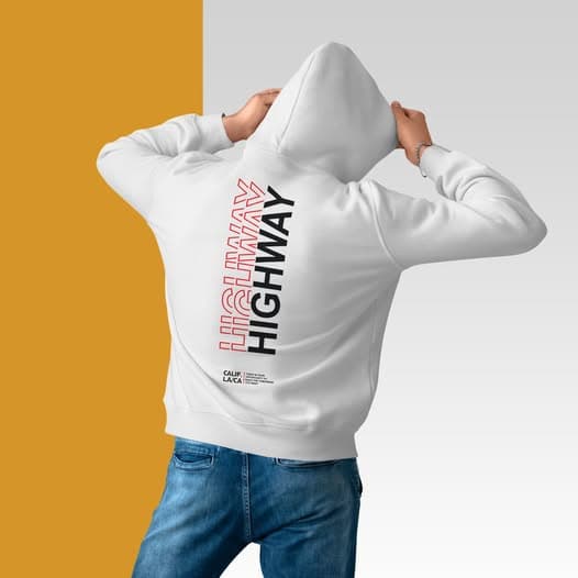 Mens White HIGHWAY Graphic Hoodie